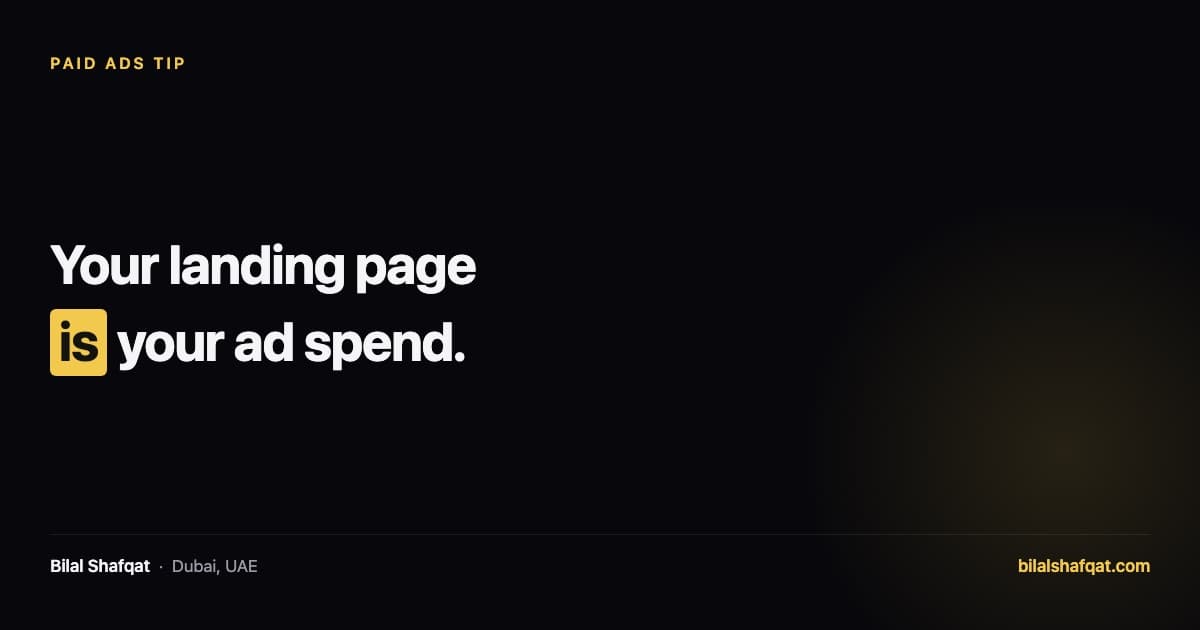 Quote card reading: your landing page is your ad spend