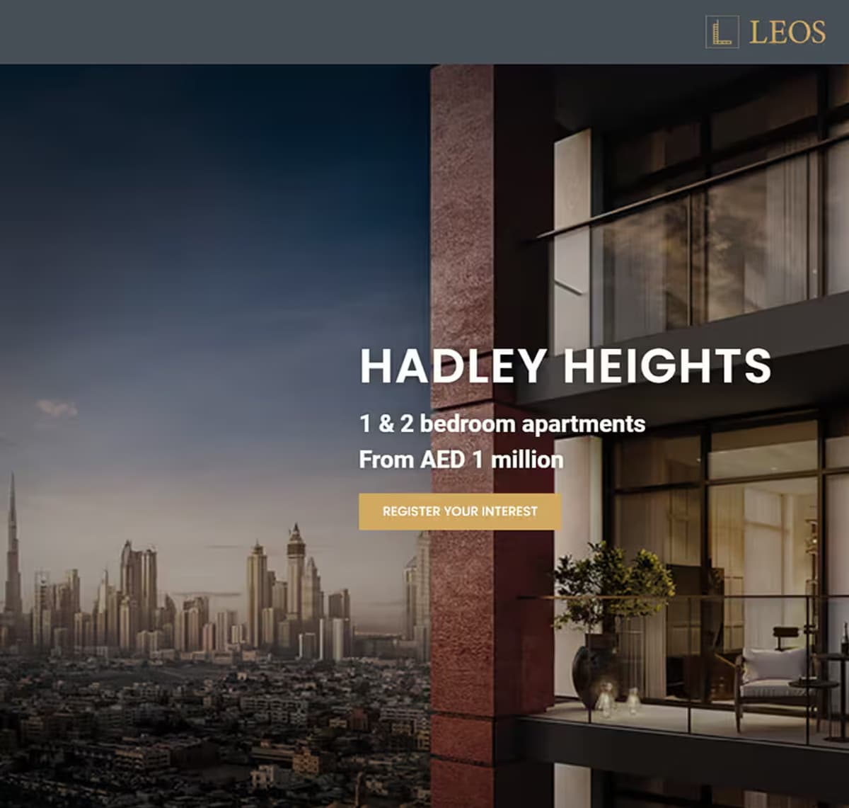 Hadley Heights launch landing page, with the price qualifier and request-a-callback form in the hero
