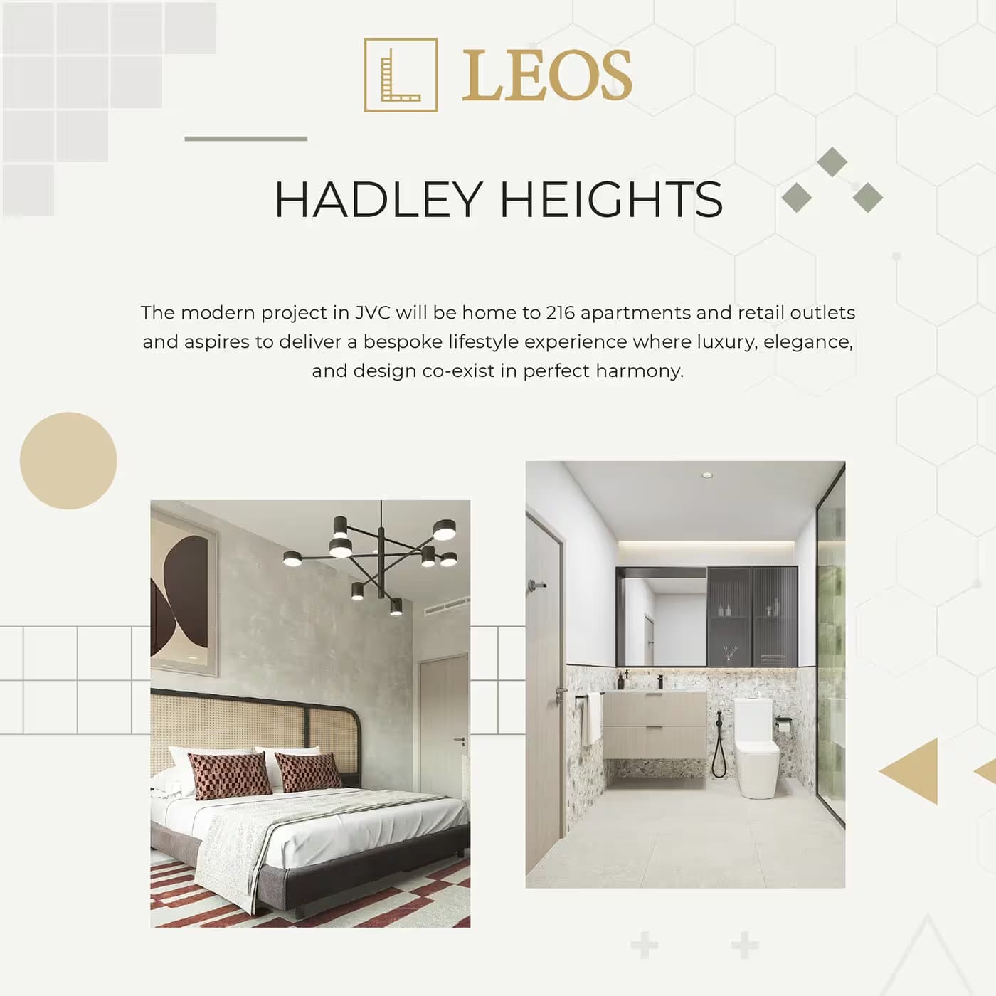 Hadley Heights carousel slide showing bedroom and bathroom interior CGIs