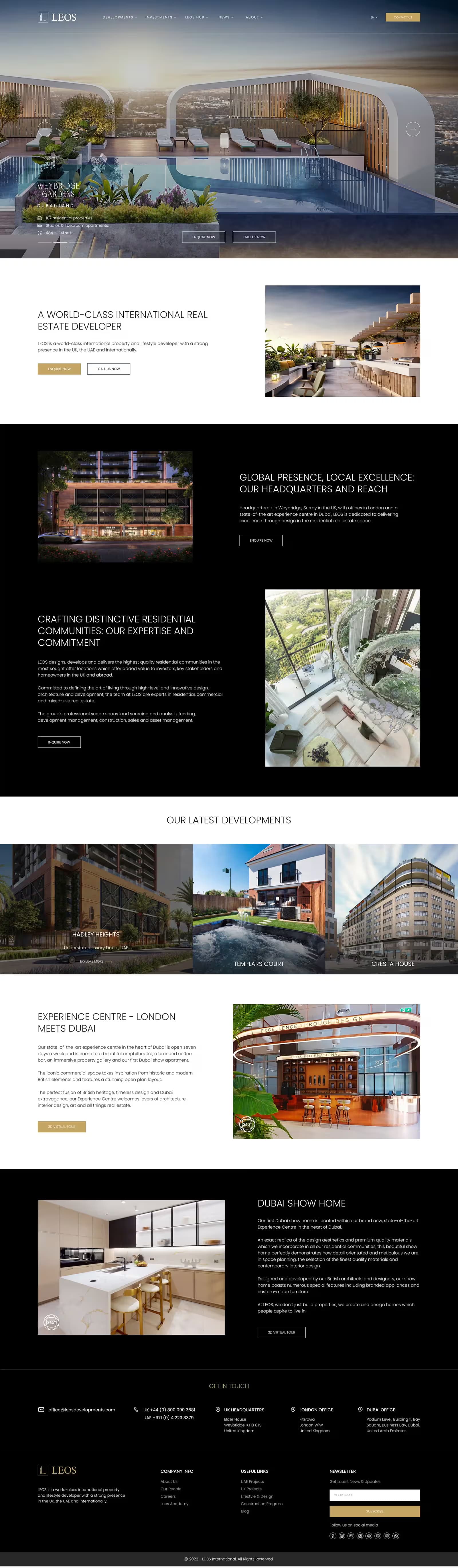 LEOS Developments corporate website interface