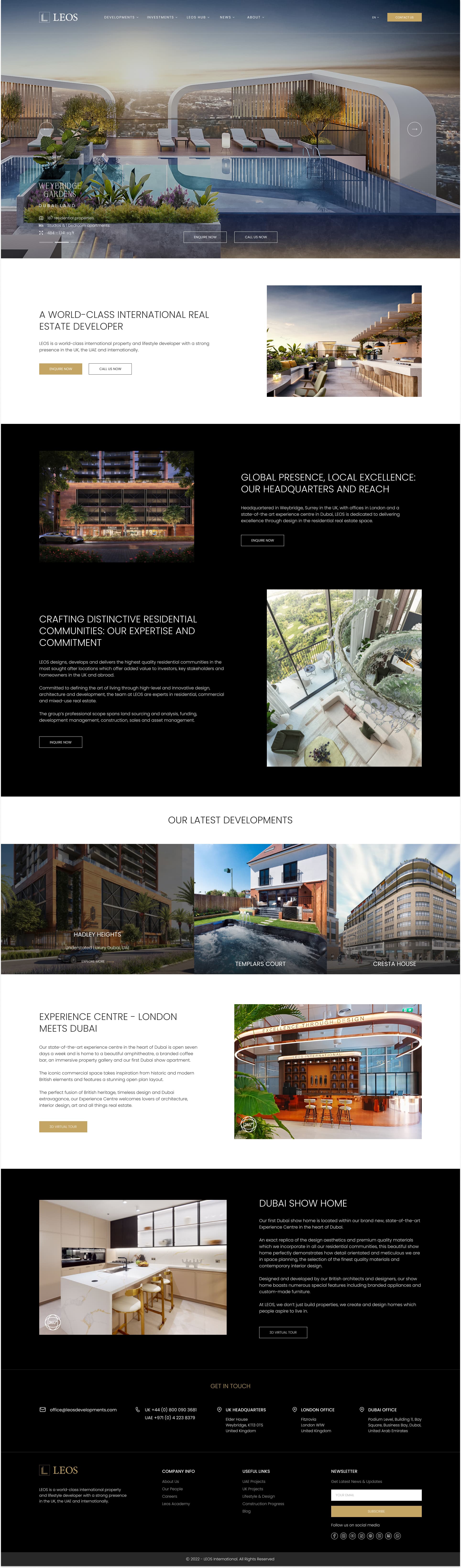 Full-page view of the LEOS Developments corporate website