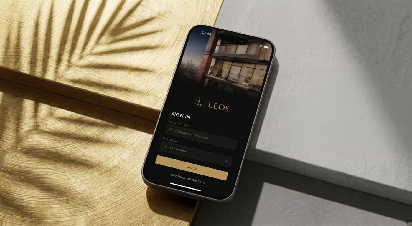 Sign-in and account screens from the LEOS cross-platform mobile app