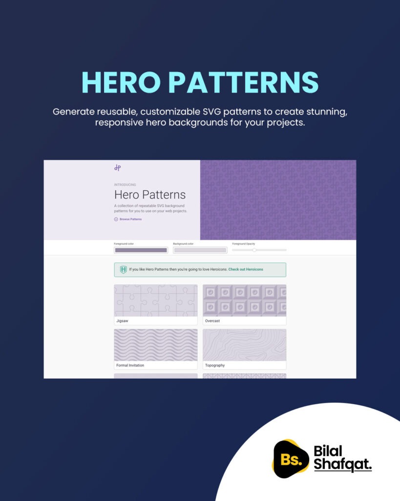 Hero Patterns Reusable Backgrounds for Web Projects bilal shafqat