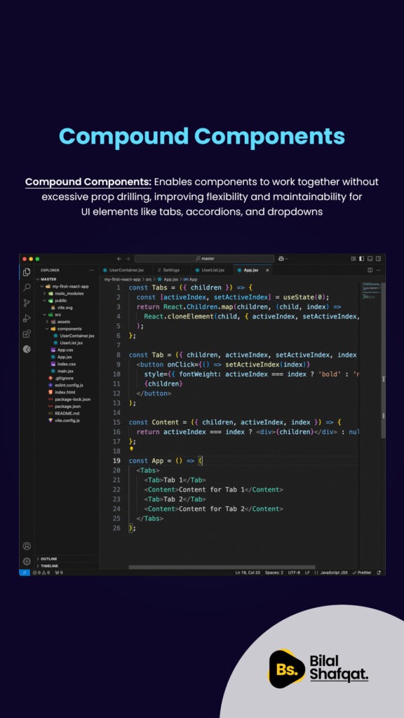 Compound Components top 5 react design patterns bilal shafqat