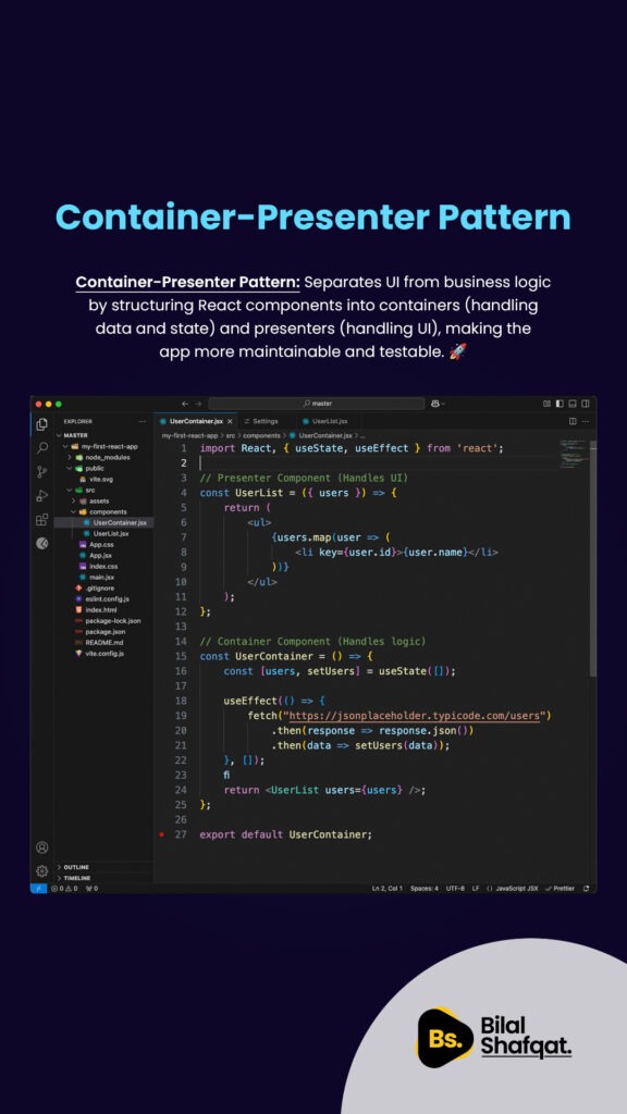 Container-Presenter Pattern react design patterns bilal shafqat