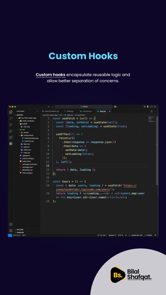 Custom Hooks top 5 react design patterns bilal shafqat
