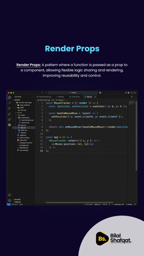 Render Props react design patterns bilal shafqat