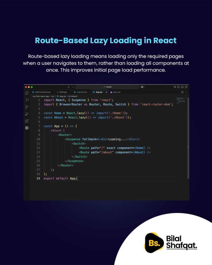 Route-Based Lazy Loading in React bilal shafqat