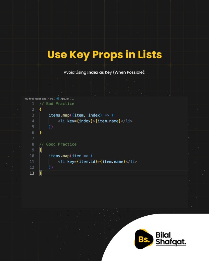 Use Key Props in Lists bilal shafqat