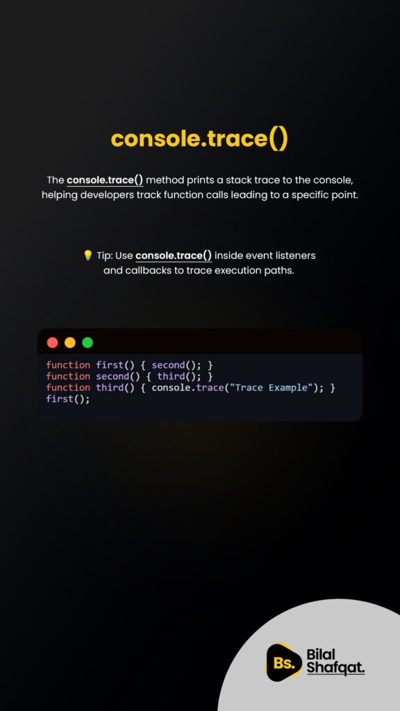 6 console.trace() Track Function Calls bilal shafqat