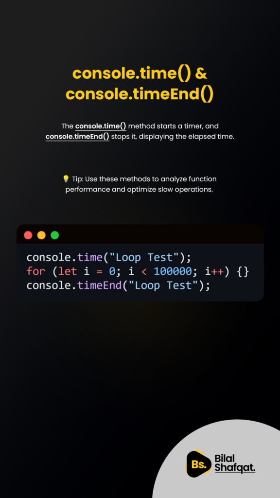 7 console.time() & console.timeEnd() Measure Execution Time bilal shafqat