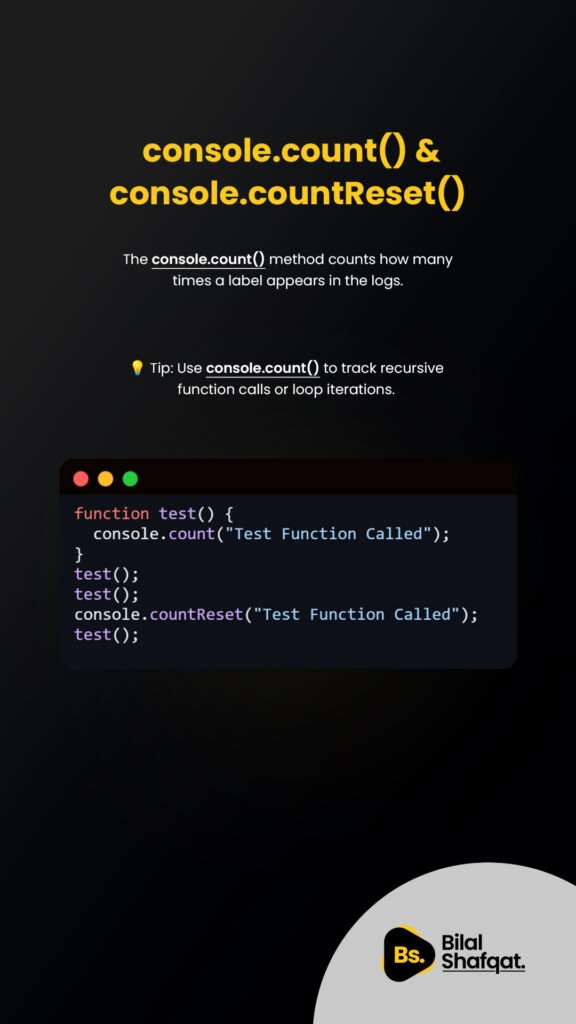 8 console.count() & console.countReset() Count Log Occurrences bilal shafqat