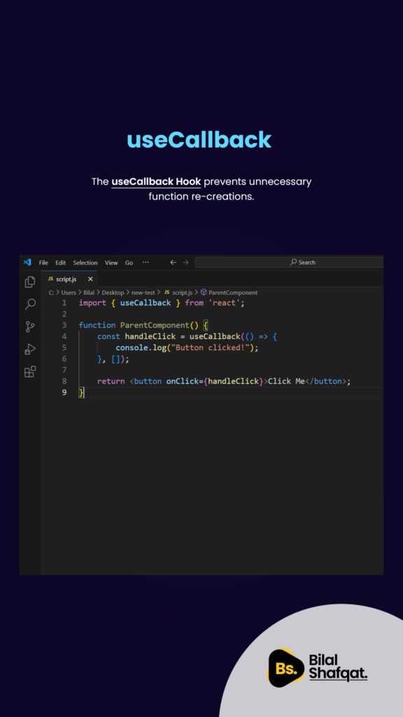 useCallback - Memoizing Functions bilal shafqat