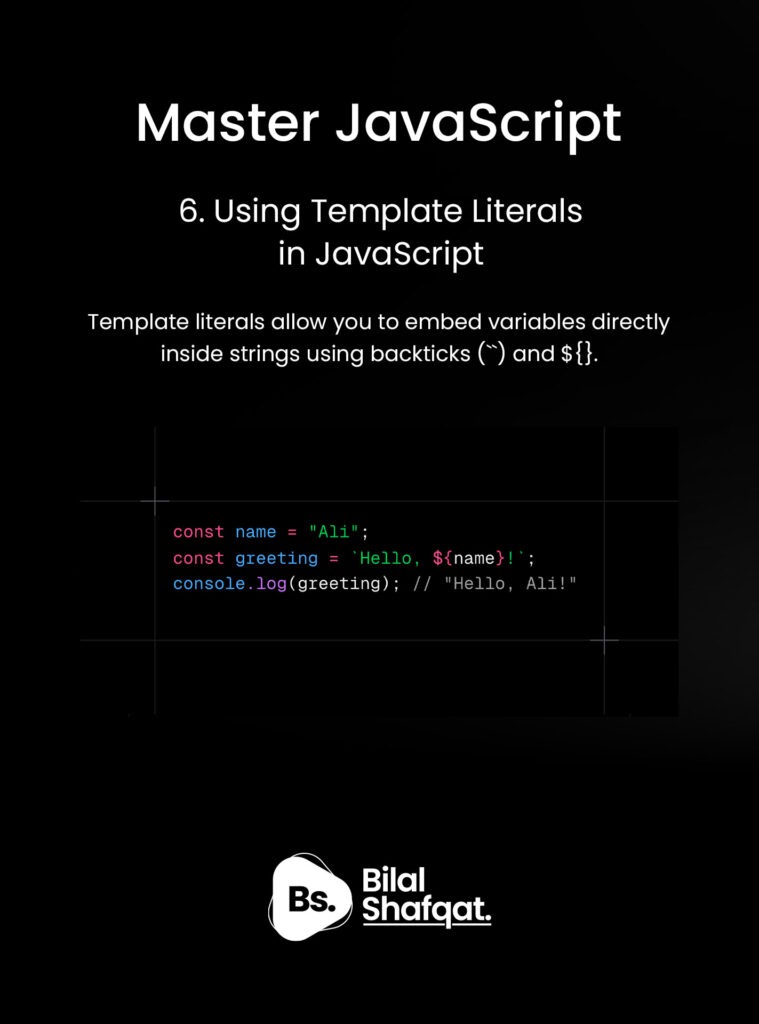 Using Template Literals in JavaScript bilal shafqat