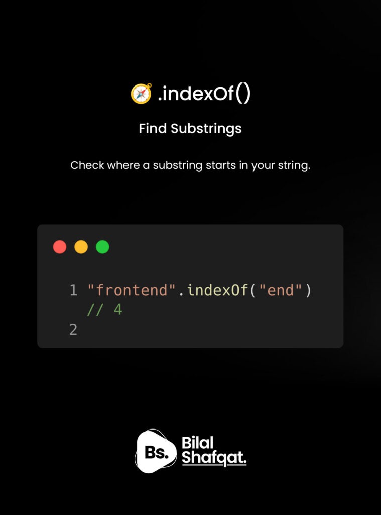 🔍 3. .indexOf() – Find the Position of a Substring