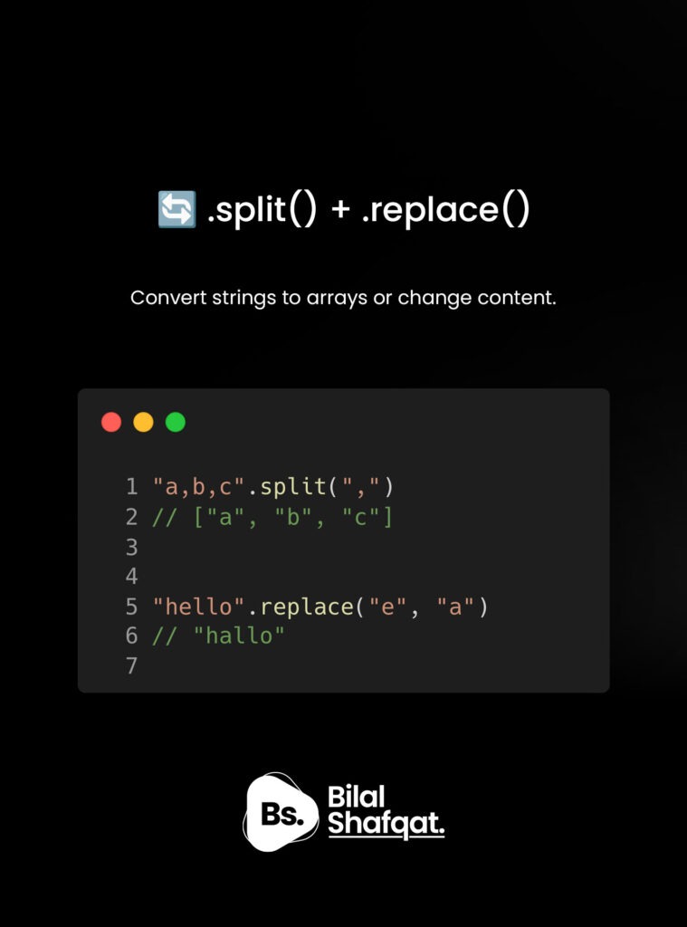 🔗 5. .split() – Convert String to Array