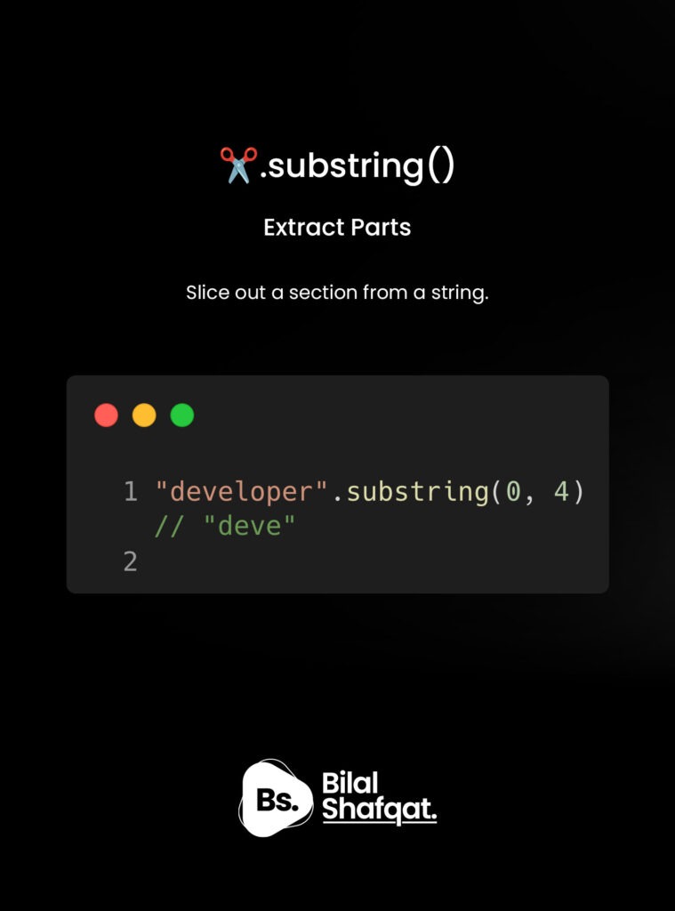 ✂️ 4. .substring() – Extract Parts of a String